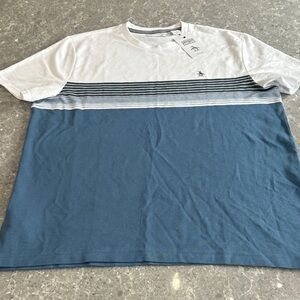 Men's Casual White and Blue Striped Tee